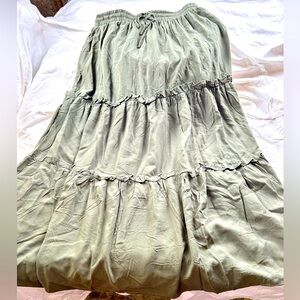 Zenana ladies woven ruffle tiered maxi skirt, soft olive color